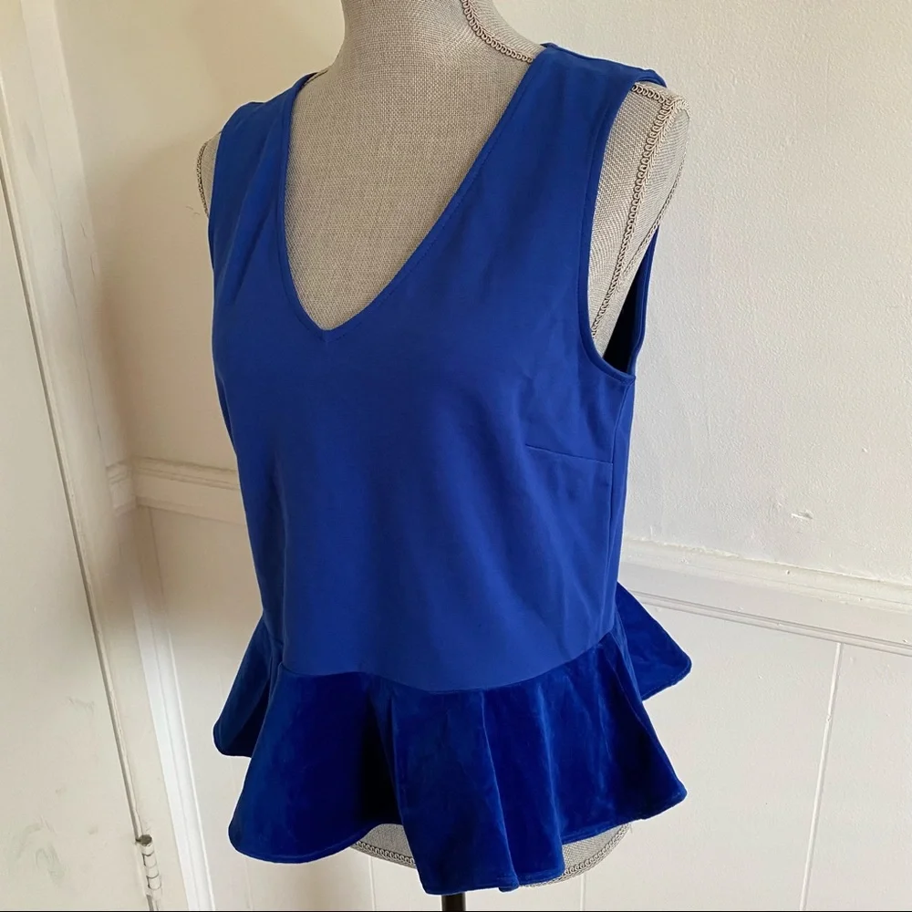 J CREW Royal Blue Velvet Peplum Top NWT M